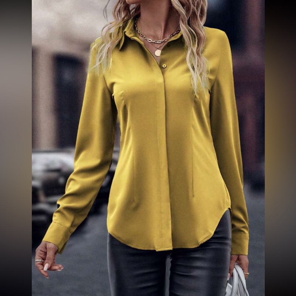 NEW Hidden button curved hem shirt